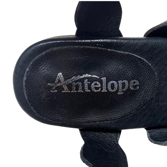 ANTELOPE Black Leather Scallop Crossover Ankle Strap Sandals Heels Size 37 6 6.5 - Picture 9 of 11